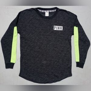 PINK Victoria's Secret Charcoal and Neon Yellow Long Sleeve Tee, Size S